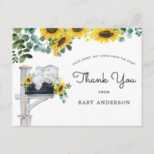 Elephant Sunflower Baby shower per post Dank u Briefkaart
