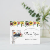 Elephant Sunflower Baby shower per post Dank u Briefkaart (Staand voorkant)