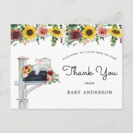 Elephant Sunflower Baby shower per post Dank u Briefkaart
