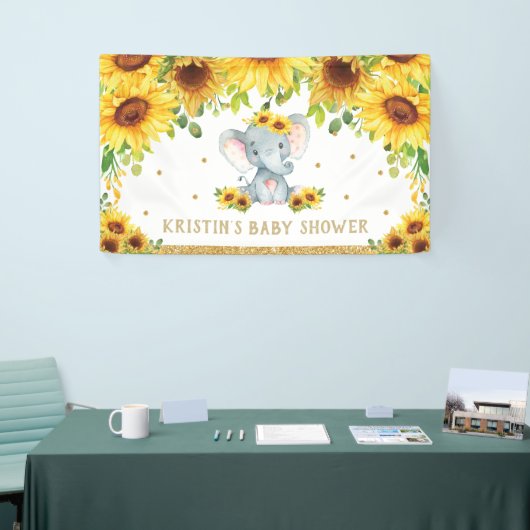 Elephant Sunflower Baby shower Verjaardag Achtergr Spandoek (Beurs)