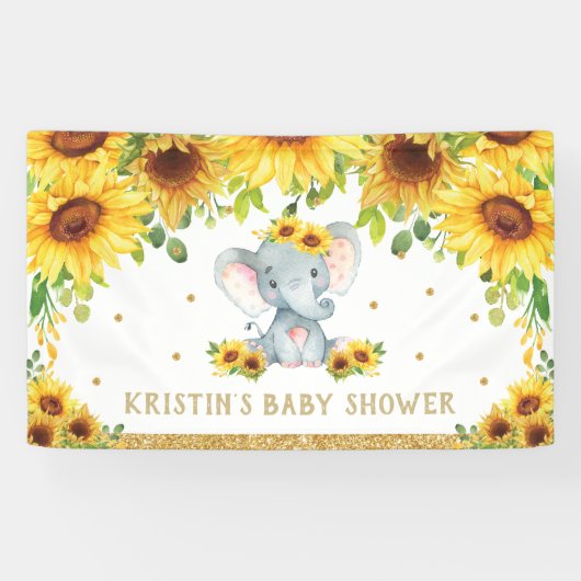 Elephant Sunflower Baby shower Verjaardag Achtergr Spandoek (Horizontaal)