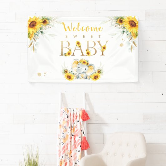 Elephant Sunflower Baby shower Welkom Spandoek (Insitu)
