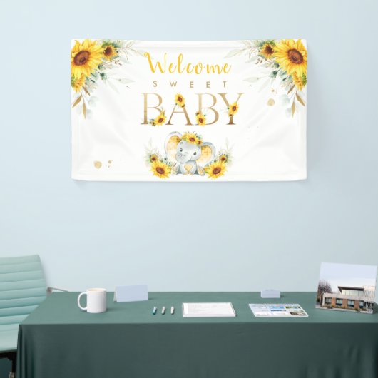 Elephant Sunflower Baby shower Welkom Spandoek (Beurs)