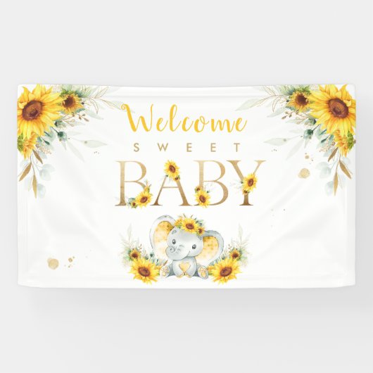 Elephant Sunflower Baby shower Welkom Spandoek (Horizontaal)