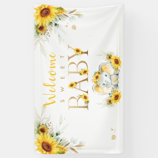 Elephant Sunflower Baby shower Welkom Spandoek (Verticaal)