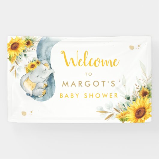 Elephant Sunflower Baby shower Welkom Spandoek (Horizontaal)