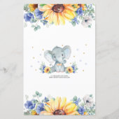 Elephant Sunflower Blue Baby shower Bingo Game (Achterkant)