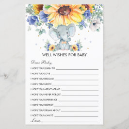 Elephant Sunflower Blue Shower wenst Baby