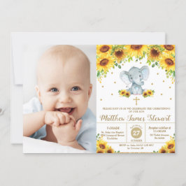 Elephant Sunflower Christening Baptism Boy Foto Kaart