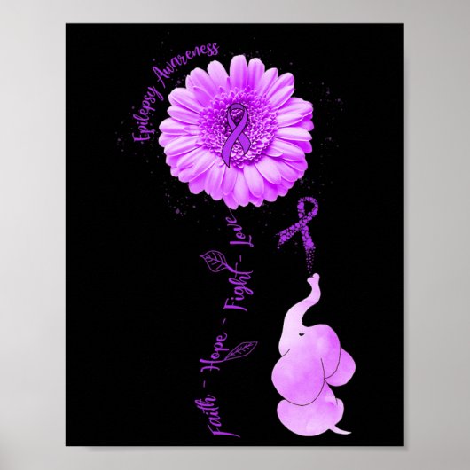 Elephant Sunflower Faith Hope Fight Love Epilepsy Poster (Voorkant)