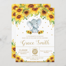 Elephant Sunflower Floral Baby shower Boy Kaart