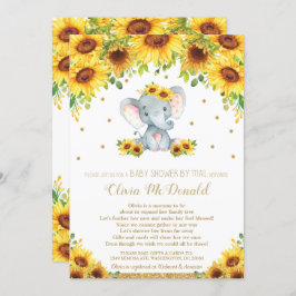 Elephant Sunflower Floral Baby shower van Mail Gir Kaart