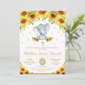 Elephant Sunflower Floral Christening Baptism Boy Kaart (Staand voorkant)