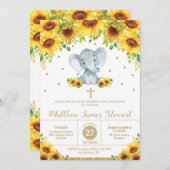 Elephant Sunflower Floral Christening Baptism Boy Kaart (Voorkant / Achterkant)