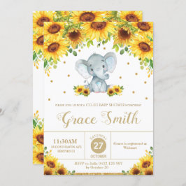 Elephant Sunflower Floral Co-Ed Baby shower Boy Kaart