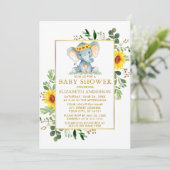 Elephant Sunflower Greenery Baby shower Gold Kaart (Staand voorkant)