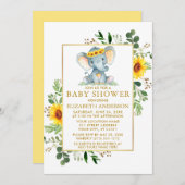 Elephant Sunflower Greenery Baby shower Gold Kaart (Voorkant / Achterkant)