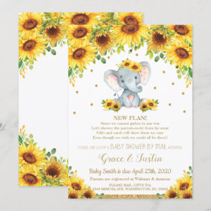 Elephant Sunflower Virtueel Baby shower per post Kaart