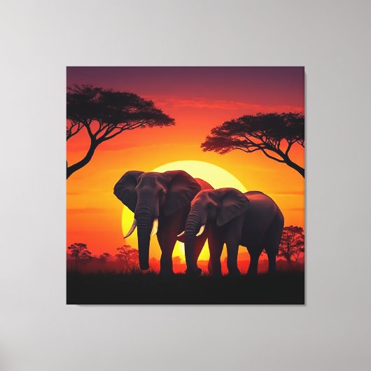 Elephant Sunset Canvas. Canvas Afdruk (Voorkant)