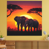 Elephant Sunset Canvas. Canvas Afdruk (Insitu (Woonkamer))