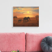 Elephant Sunset Oil Painting - Omwikkelde canvasmu Canvas Afdruk (Insitu (Woonkamer))