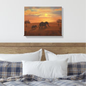 Elephant Sunset Oil Painting - Omwikkelde canvasmu Canvas Afdruk (Insitu (Slaapkamer))