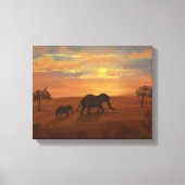 Elephant Sunset Oil Painting - Omwikkelde canvasmu Canvas Afdruk (Voorkant)