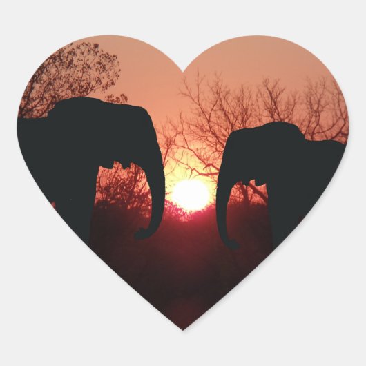 Elephant Sunset Silhouette Hart Sticker (Voorkant)
