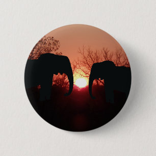 Elephant Sunset Silhouette Ronde Button 5,7 Cm