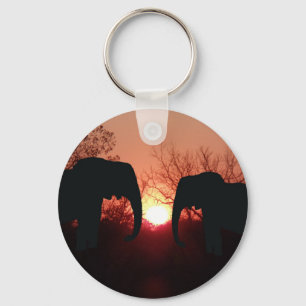 Elephant Sunset Silhouette Sleutelhanger