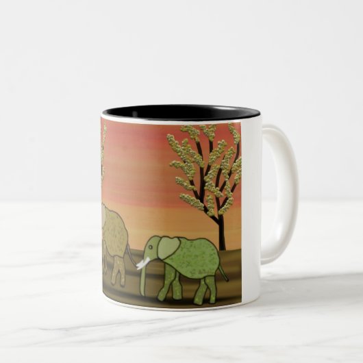 Elephant Sunset Tweekleurige Koffiemok (Voorkant rechts)