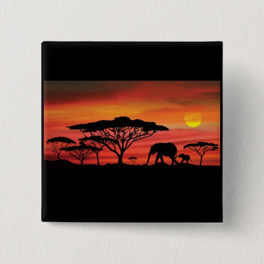 Elephant Sunset Vierkante Button 5,1 Cm (Voorkant)