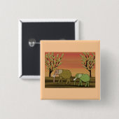 Elephant Sunset Vierkante Button 5,1 Cm (Voorkant /achterkant)