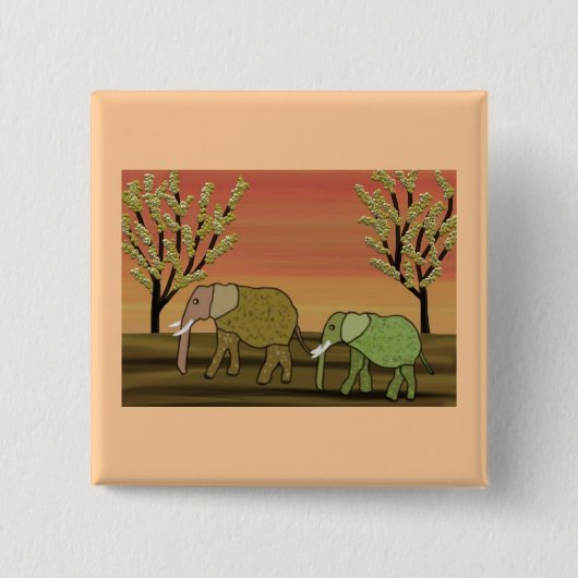 Elephant Sunset Vierkante Button 5,1 Cm (Voorkant)
