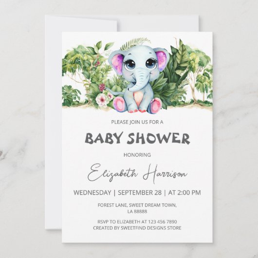 Elephant Theme Baby shower Kaart (Voorkant)
