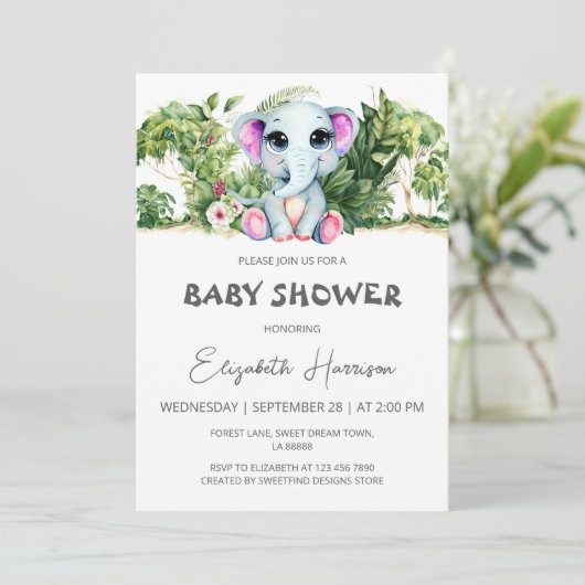 Elephant Theme Baby shower Kaart (Staand voorkant)