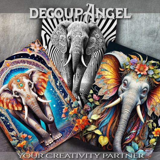 Elephant Theme Set - Decoupage - Inpakpapier Vel