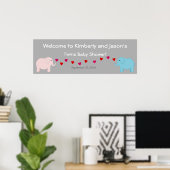 Elephant Theme Twin Boy & Girl Baby shower Banner Poster (Thuiskantoor)