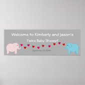 Elephant Theme Twin Boy & Girl Baby shower Banner Poster (Voorkant)