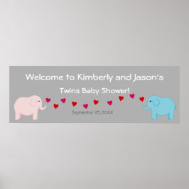 Elephant Theme Twin Boy & Girl Baby shower Banner Poster