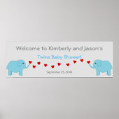 Elephant Theme Twin Boys Baby shower Banner Poster (Voorkant)
