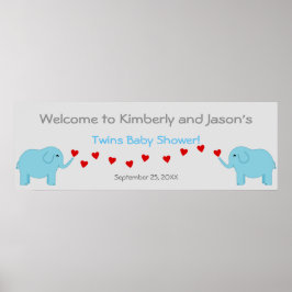 Elephant Theme Twin Boys Baby shower Banner Poster