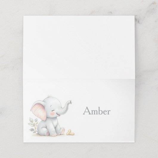 Elephant Themed Baby Shower Place Cards Plaatskaartje (Buitenkant ongevouwen)
