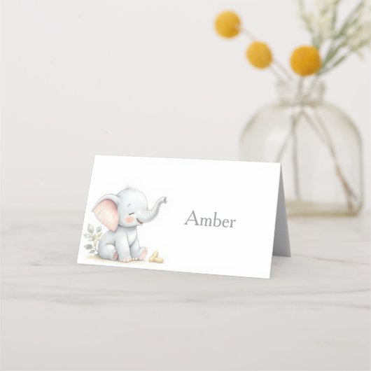 Elephant Themed Baby Shower Place Cards Plaatskaartje (Voorkant)