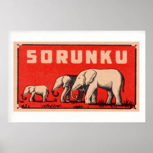 Elephant Three Elephants Vintage Matchbox Label Poster (Voorkant)