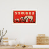 Elephant Three Elephants Vintage Matchbox Label Poster (Keuken)