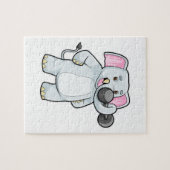 Elephant tijdens strakke training met Dumbbell Legpuzzel (Horizontaal)
