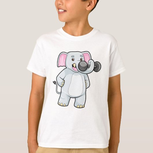 Elephant tijdens strakke training met Dumbbell T-shirt (Voorkant)