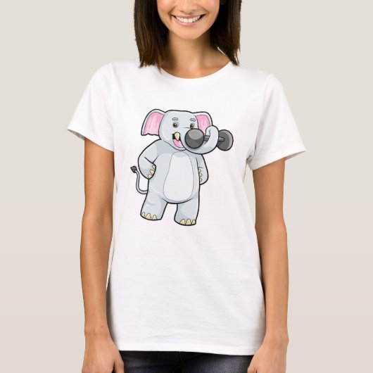 Elephant tijdens strakke training met Dumbbell T-shirt (Voorkant)