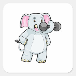 Elephant tijdens strakke training met Dumbbell Vierkante Sticker